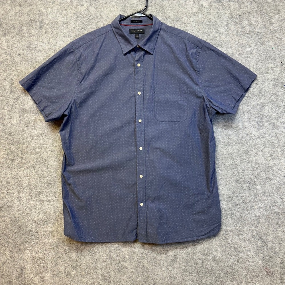 Banana Republic Shirt Men's Size XXL‎ Blue Micro Dot Short Sleeve Slim Fit